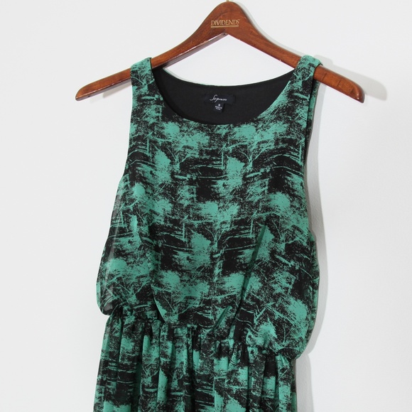 Nordstrom Soprano High Low Printed Chiffon Dress Green Black Sleeveless Sz Small - Picture 4 of 7